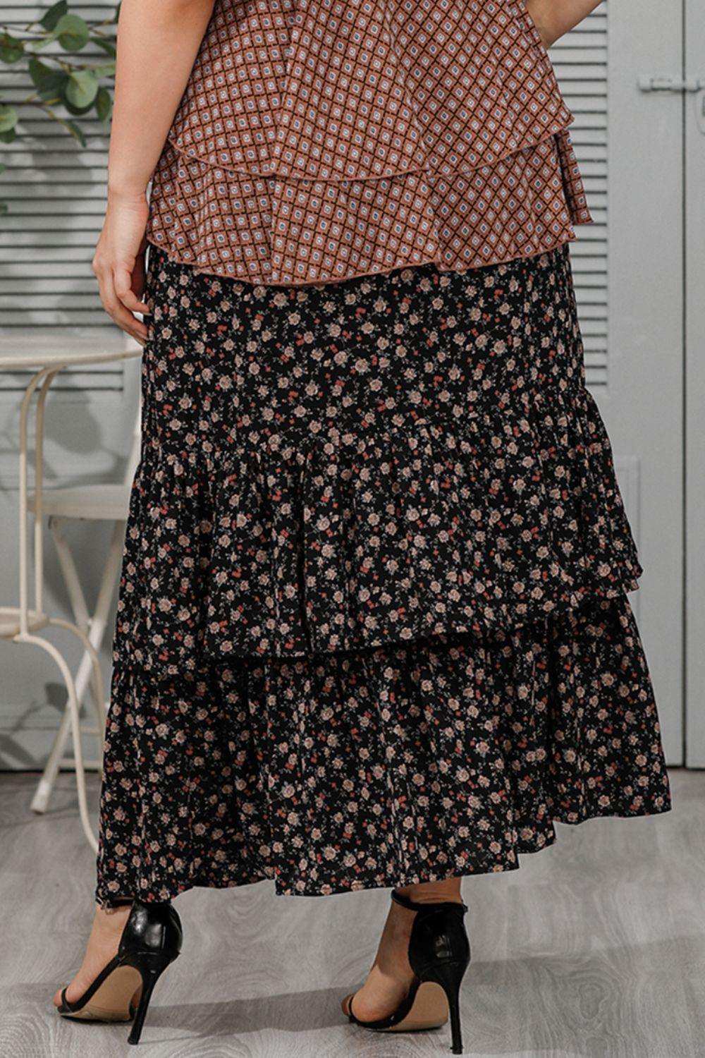 Plus Size Ditsy Floral Layered Maxi Skirt - Trendsi - Flyclothing LLC