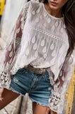Round Neck Flounce Sleeve Lace Blouse - Trendsi - Flyclothing LLC