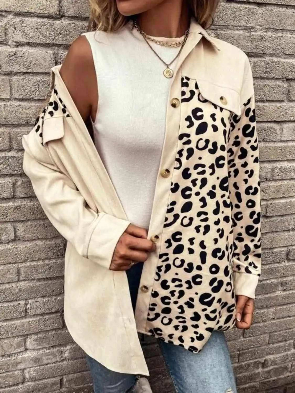 Full Size Leopard Collared Shirt - Trendsi - Flyclothing LLC