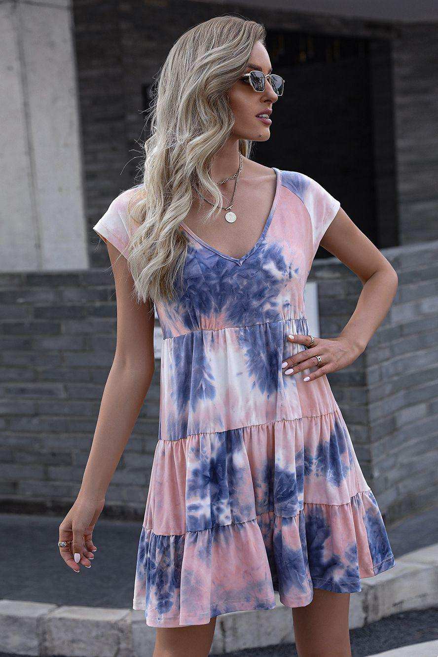 Tie-Dye Ruffle Hem Dress - Trendsi - Flyclothing LLC
