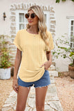 Full Size Round Neck Eyelet Short Sleeve Top - Trendsi - Flyclothing LLC