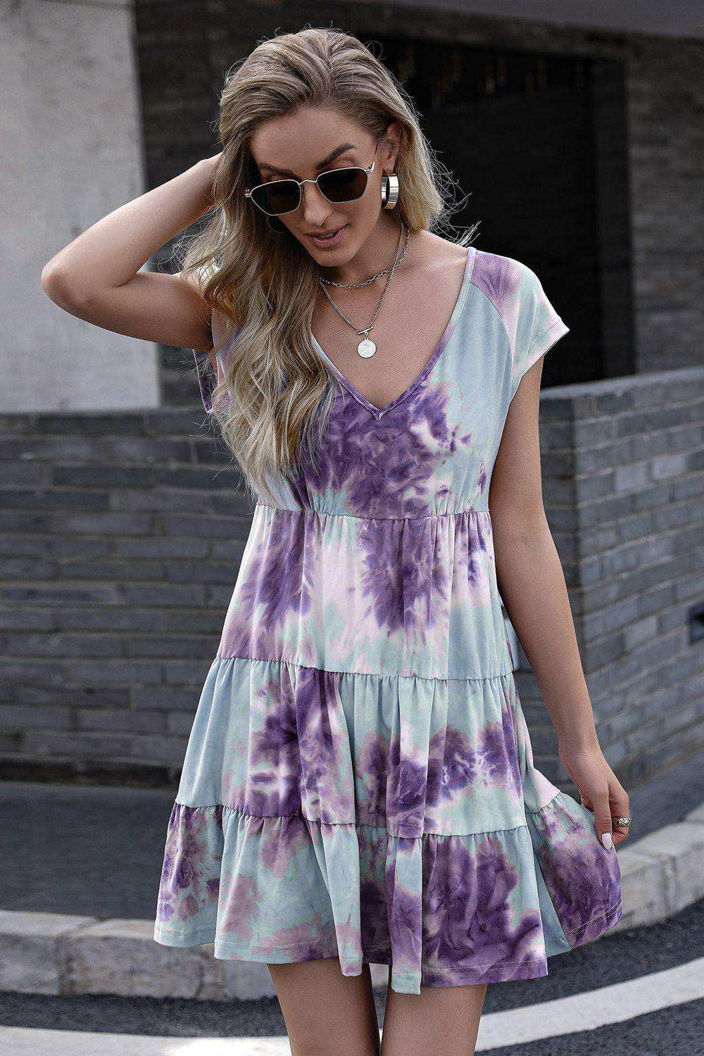 Tie-Dye Ruffle Hem Dress - Trendsi - Flyclothing LLC