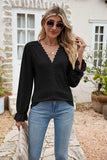 Eyelet Lace Trim Flounce Sleeve Blouse - Trendsi - Flyclothing LLC