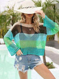 Color Block Openwork Boat Neck Cover Up - Trendsi - Flyclothing LLC