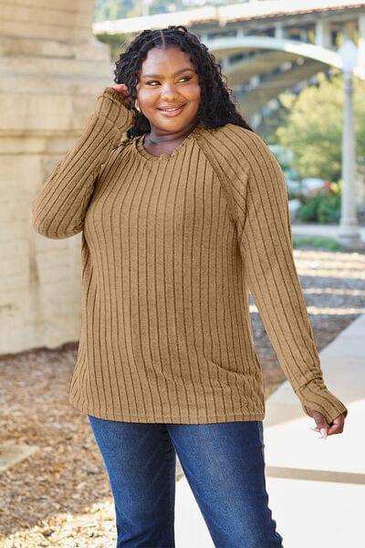 Basic Bae Full Size Ribbed Round Neck Long Sleeve Knit Top - Trendsi - Flyclothing LLC