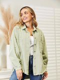 Distressed Raw Hem Denim Jacket - Trendsi - Flyclothing LLC