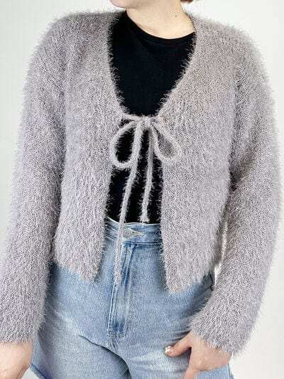 Tied Open Front Dropped Shoulder Cardigan - Trendsi - Flyclothing LLC