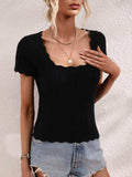 Scalloped Hem Square Neck Knit Top - Trendsi - Flyclothing LLC