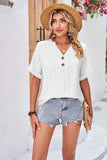 Buttoned Notched Neck Eyelet Top - Trendsi - Flyclothing LLC