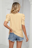 Eyelet Puff Sleeve Round Neck Blouse - Trendsi - Flyclothing LLC