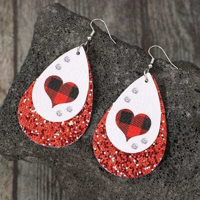 Heart Sequin Leather Teardrop Earrings - Trendsi - Flyclothing LLC