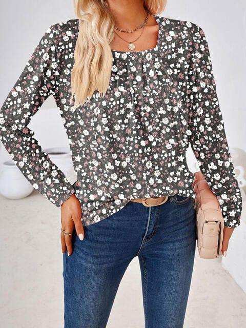 Full Size Square Neck Long Sleeve Blouse - Trendsi - Flyclothing LLC