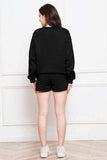 Round Neck Long Sleeve Sweatshirt and Drawstring Shorts Set - Trendsi - Flyclothing LLC
