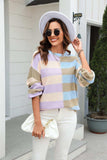 Round Neck Long Sleeve Color Block Dropped Shoulder Pullover Sweater - Trendsi - Flyclothing LLC
