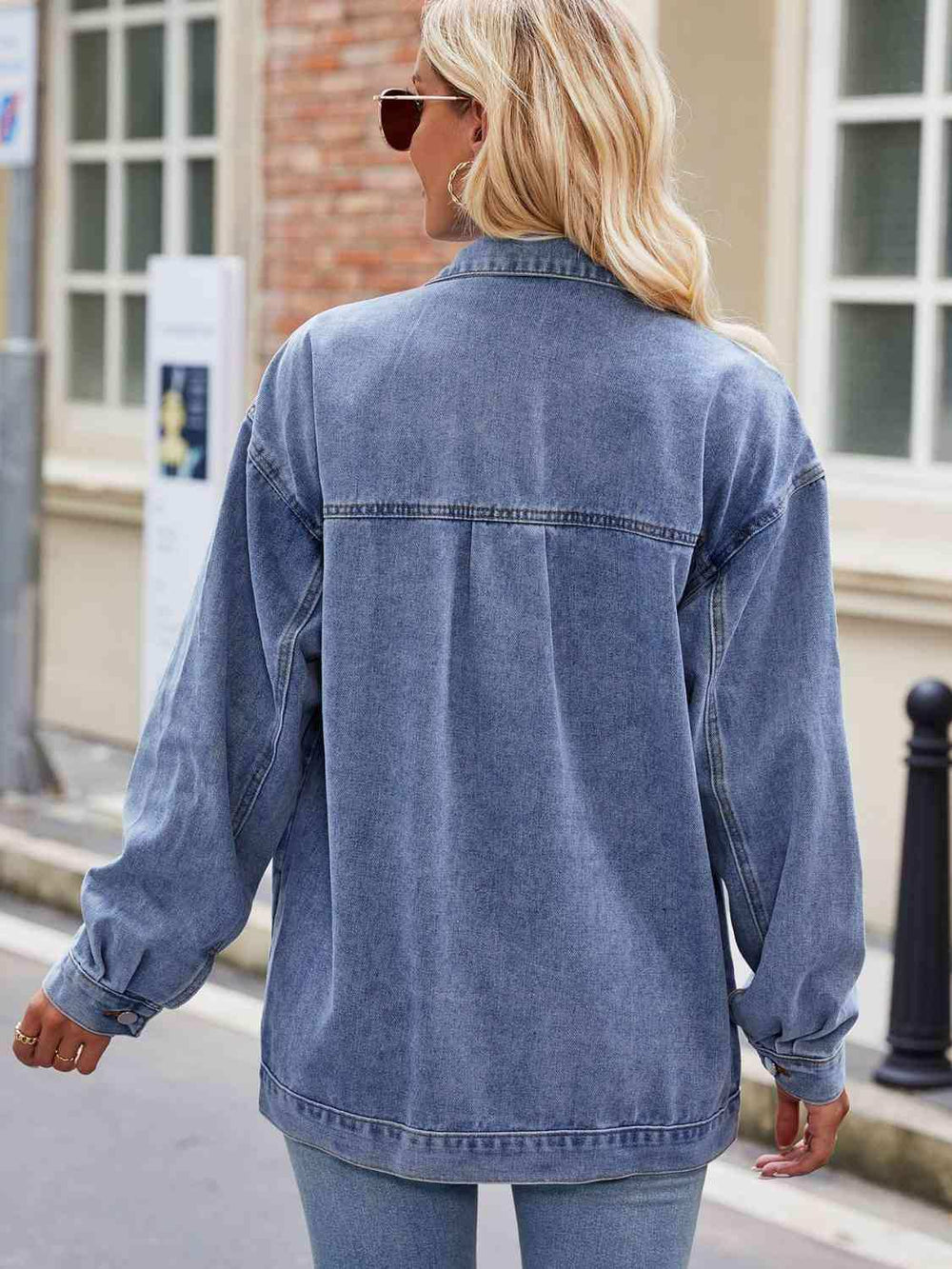 Button Up Denim Jacket with Pockets - Trendsi - Flyclothing LLC