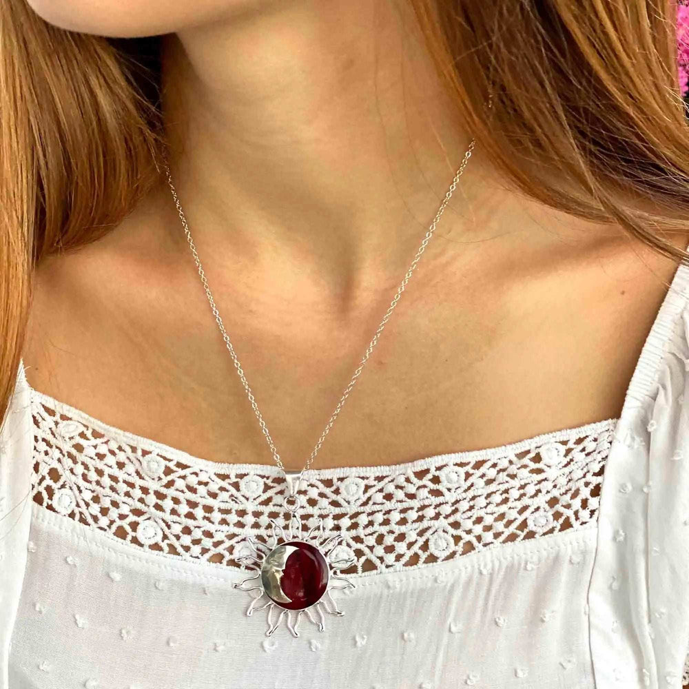 Sun and Moon Red Jasper Pendant with Chain - Artisana - Flyclothing LLC
