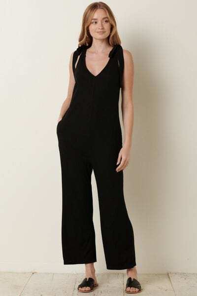 Mittoshop Rib Knit V-Neck Cross Back Jumpsuit - Trendsi - Flyclothing LLC