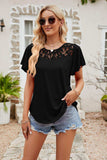 Spliced Lace Flutter Sleeve Top - Trendsi - Flyclothing LLC