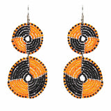 Maasai Bead Double Circle Dangle Earrings, Mango Orange and Black - Jedando - Flyclothing LLC