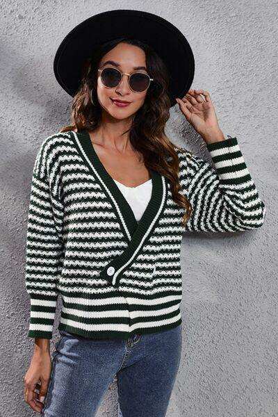 Striped V-Neck Knit Top - Trendsi - Flyclothing LLC