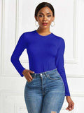 Round Neck Long Sleeve Bodysuit - Trendsi - Flyclothing LLC