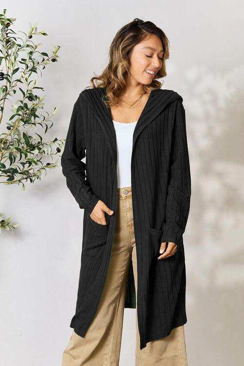 Basic Bae Full Size Ribbed Open Front Long Sleeve Cardigan - Trendsi - Flyclothing LLC