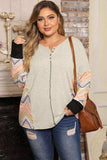 Plus Size Exposed Seam Print Long Sleeve T-Shirt - Trendsi - Flyclothing LLC