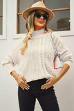 Cable-Knit Turtle Neck Long Sleeve Sweater - Trendsi - Flyclothing LLC