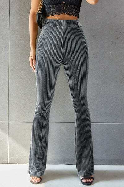 Ribbed High Waist Flare Pants - Trendsi - Flyclothing LLC