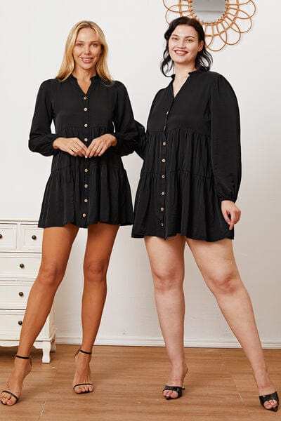 Ruffled Button Up Long Sleeve Tiered Shirt - Trendsi - Flyclothing LLC