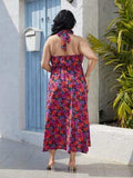 Plus Size Slit Floral Halter Neck Dress - Trendsi - Flyclothing LLC
