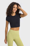 Round Neck Short Sleeve Cropped Sports T-Shirt - Trendsi - Flyclothing LLC