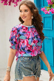 Floral Round Neck Puff Sleeve Top - Trendsi - Flyclothing LLC