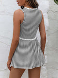 Striped Lace Trim Round Neck Tank - Trendsi - Flyclothing LLC