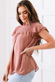 Polka Dot Smocked Flutter Sleeve Blouse - Trendsi - Flyclothing LLC