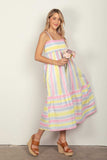 VERY J Striped Woven Smocked Midi Cami Dress - Trendsi - Flyclothing LLC