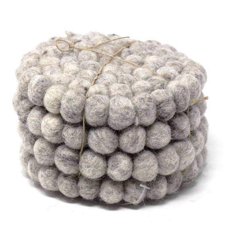 Hand Crafted Felt Ball Coasters from Nepal: 4-pack, Light Grey - Global Groove (T) - Global Groove - Flyclothing LLC