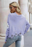 Flower Distressed Long Sleeve Sweater - Trendsi - Flyclothing LLC
