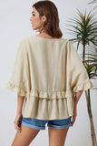 Ruffled V-Neck Half Sleeve Blouse - Trendsi - Flyclothing LLC