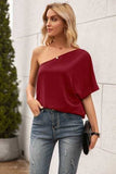 Single Shoulder Half Sleeve T-Shirt - Trendsi - Flyclothing LLC