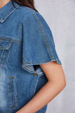 Pocketed Button Up Short Sleeve Denim Top - Trendsi - Flyclothing LLC