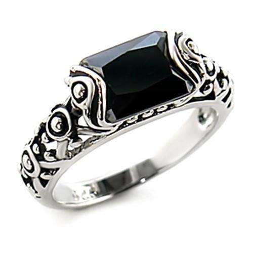 Alamode Rhodium Brass Ring with AAA Grade CZ in Jet - Alamode - Flyclothing LLC