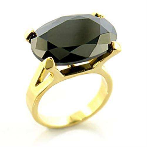Alamode Gold Brass Ring with AAA Grade CZ in Jet - Alamode - Flyclothing LLC