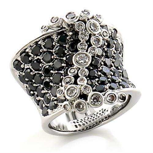 Alamode Rhodium Brass Ring with AAA Grade CZ in Jet - Alamode - Flyclothing LLC