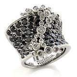 Alamode Rhodium Brass Ring with AAA Grade CZ in Jet - Alamode - Flyclothing LLC