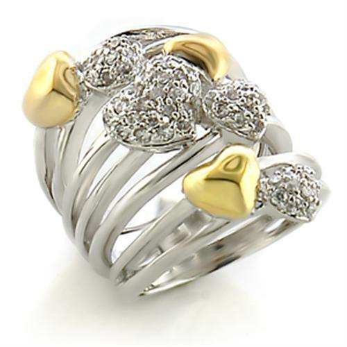 Alamode Gold+Rhodium Brass Ring with AAA Grade CZ in Clear - Alamode - Flyclothing LLC