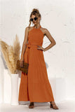 Halter Neck Tie Waist Tiered Maxi Dress - Trendsi - Flyclothing LLC