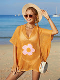 Openwork Flower V-Neck Short Sleeve Cover Up - Trendsi - Flyclothing LLC