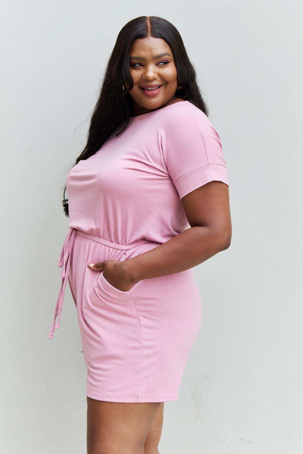 Zenana Chilled Out Full Size Short Sleeve Romper in Light Carnation Pink - Trendsi - Flyclothing LLC