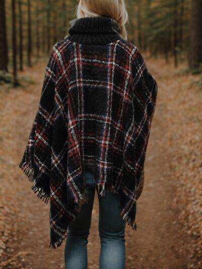 Turtleneck Plaid Raw Hem Sweater - Trendsi - Flyclothing LLC